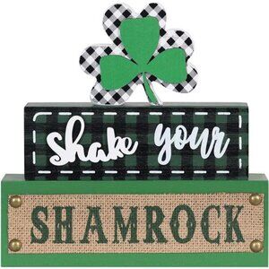 St Patricks Day Decorations 3-Layered Shamrock Wood Block St